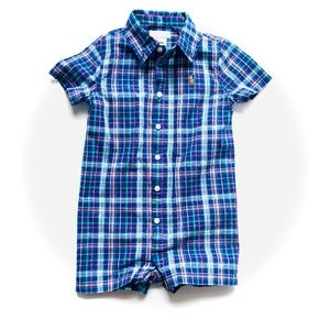 Ralph Lauren | Blue Plaid Collared Romper 18m